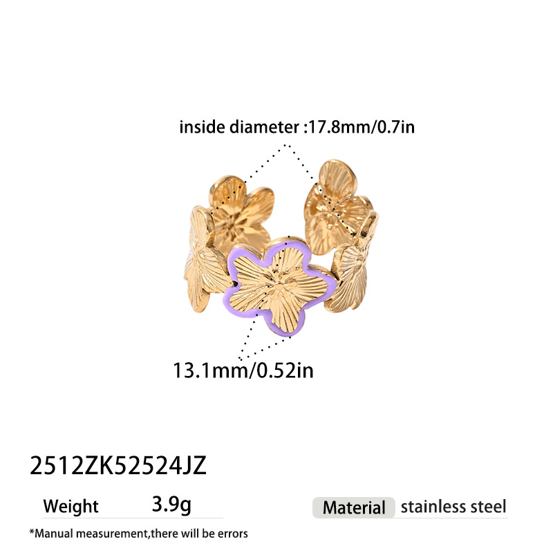 Tina Europa y América transfronterizas de acero inoxidable color flor abierta anillo de moda lujoso ligero diseño personalizado joyas al por mayor