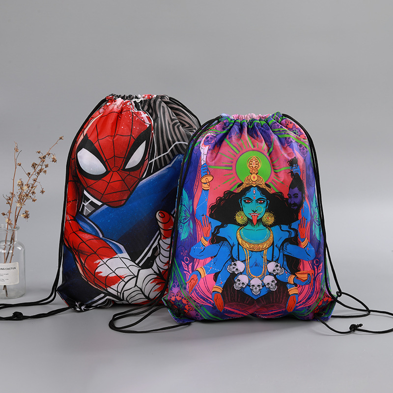 Logotipo publicitario simple mochila de gran capacidad bolsa de cuerda impresa poliéster con cordón bolsillo de almacenamiento bolsa de deporte de nylon impermeable image 3