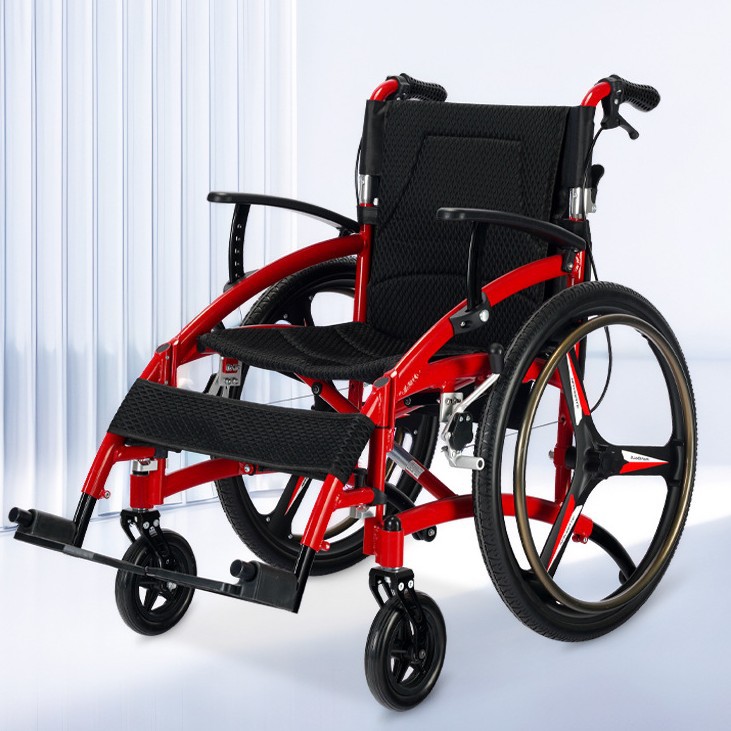 Silla de ruedas de aleación de aluminio, scooter plegable para ancianos, carrito de viaje liviano, hogar al aire libre con freno, sin inflación image 5