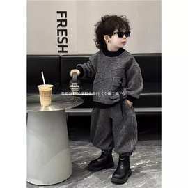 男童春秋季套装2025新款儿童秋冬酷帅加绒卫衣百搭束脚裤子两件套