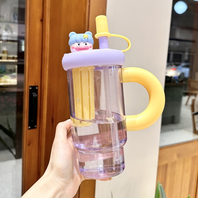 夏の新鮮な大容量プラスチックアイスカップかわいい風ストローカップ女性の高価値自転車ケトルカップ|undefined