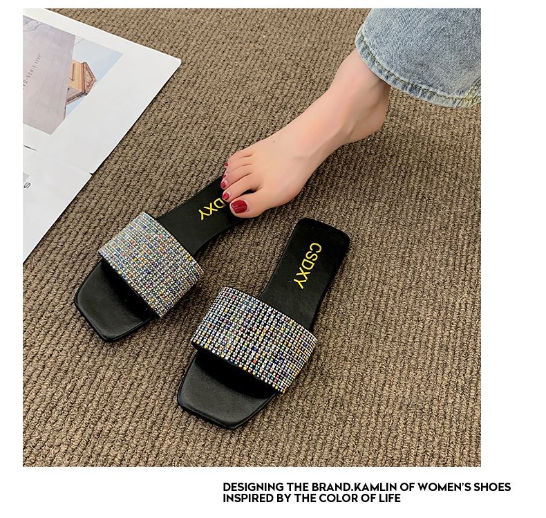 Water Diamond for Women's Outwear 2024 Summer New Fashion, Casual, Comfortable French Small Fragrant Cool Slippers_voghion.com
