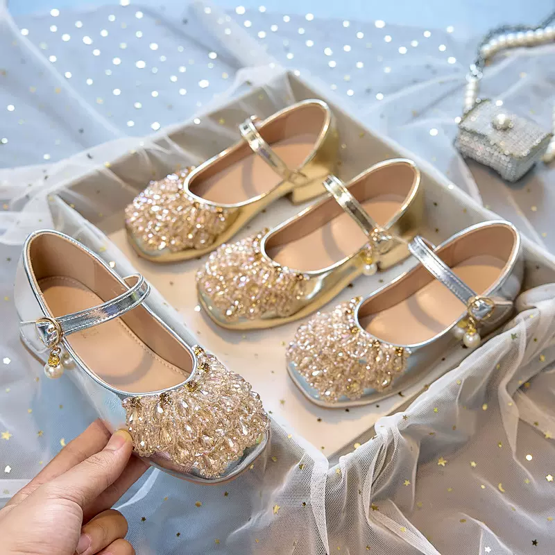 2025新款女童高跟公主鞋春秋儿童皮鞋配礼服小女孩表演方头单鞋子
