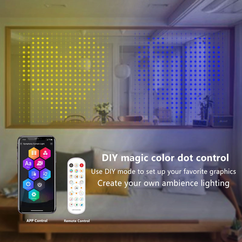 Lámpara de cortina inteligente RGB iluminación de color punto de control de piel Lámpara de línea de control APP LED atmósfera decoración Lámpara de color DIY Lámpara programable