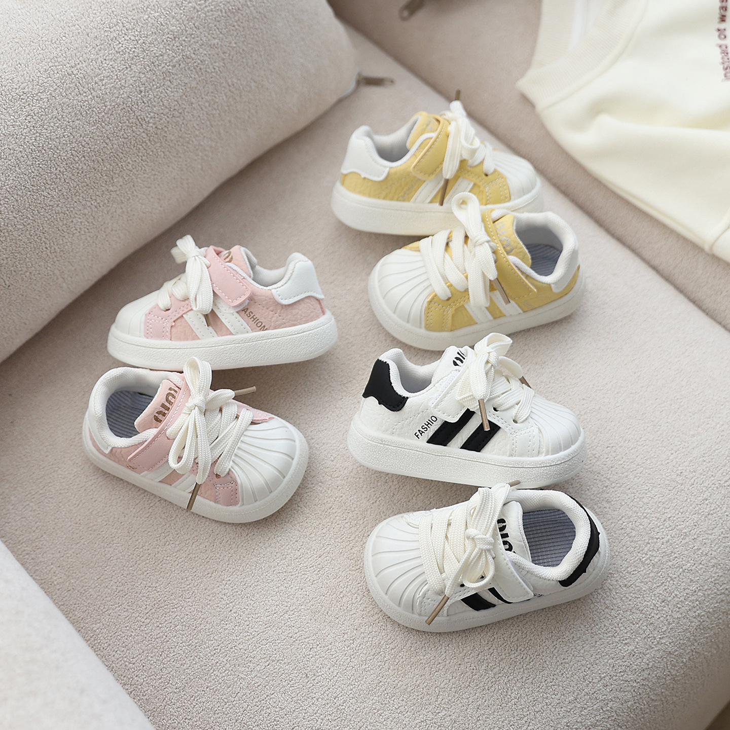 Toddler Toddler Shoes Spring & Fall New Style Boys' Shell Toe Sneakers Girls' Non-Slip Breathable Children's Shoes Anti-Kick Casual Shoes Trendy