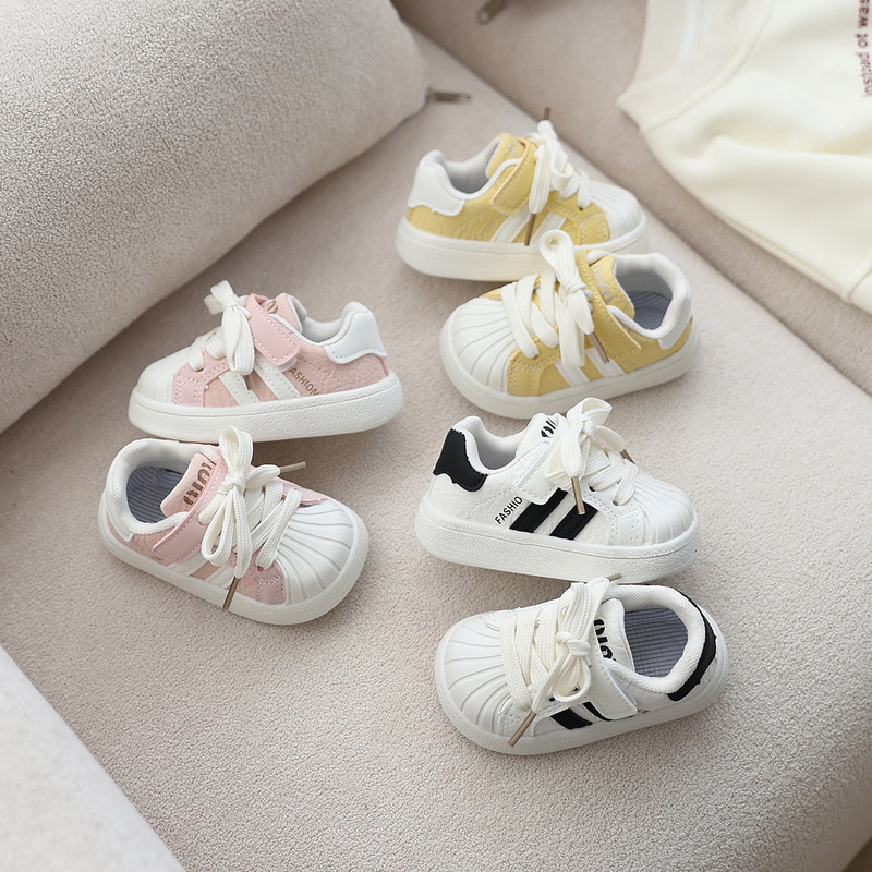 Toddler Toddler Shoes Spring & Fall New Style Boys' Shell Toe Sneakers Girls' Non-Slip Breathable Children's Shoes Anti-Kick Casual Shoes Trendy