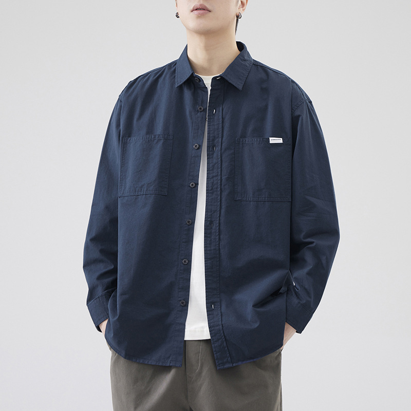 Japanese Style Retro Simple Long Sleeve Shirt Men's Autumn 2024 Fashionable Loose Casual Pure Cotton Comfortable Tooling Shirt Japanese Style Retro Simple Long Sleeve Shirt Men's Autumn 2024 Fashionable Loose Casual Pure Cotton Comfortable Tooling Shirt