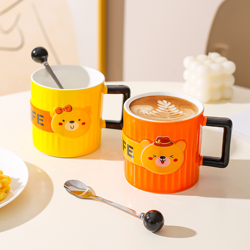 Creativo lindo oso Taza de cerámica pareja taza niños y niñas taza de agua taza de café con cuchara taza de desayuno del hogar