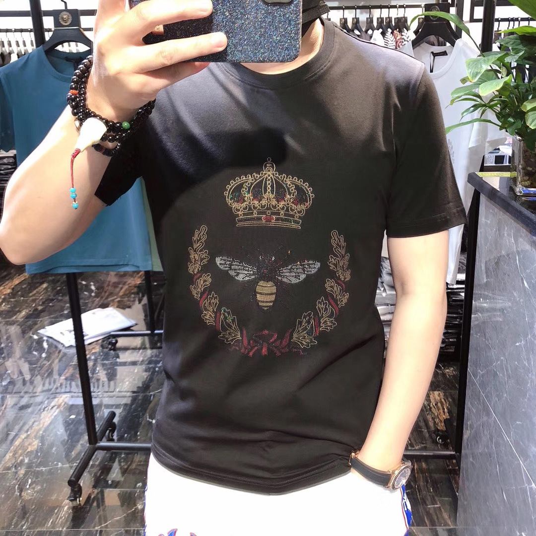 Herren T-shirt Mit Diamant Biene Motiv Aus Baumwolle Kurzarm_voghion.com