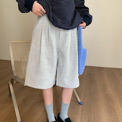 苏奈 高腰复古纯色简约直筒25秋宽松百搭五分休闲短裤女fromanna
