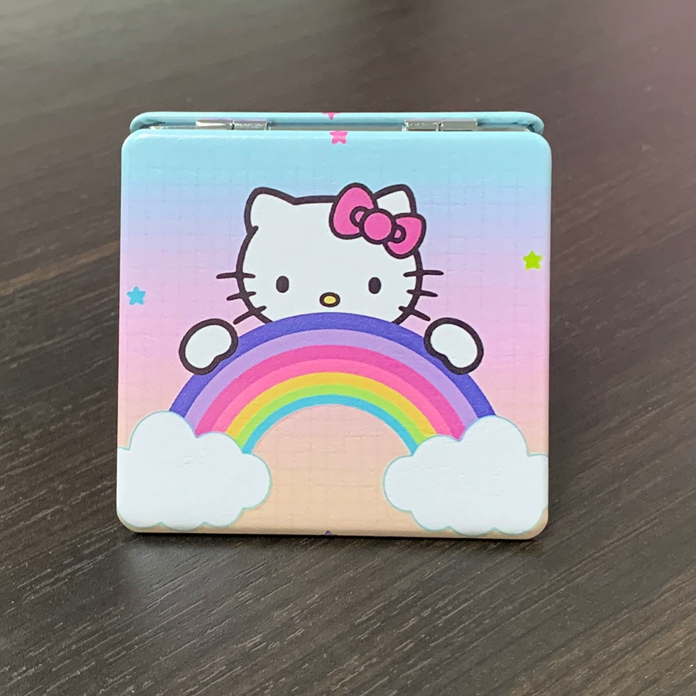 Handheld Folding Mirror (Hello Kitty) Cute Custom Print, Compact 7.1×6.7 cm for Students