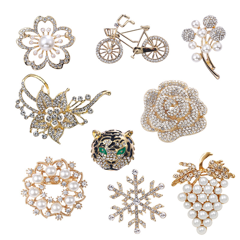 Elegante Bicicleta Flor Copo De Nieve Perla De Imitación Aleación Embutido Diamantes De Imitación Mujeres Broches display picture 2