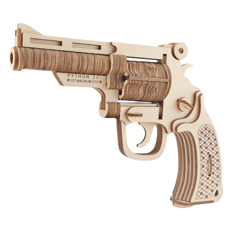 Xinlian fábrica directa transfronteriza revólver Niño de madera DIY modelo de simulación hecha a mano rompecabezas educativo juguete