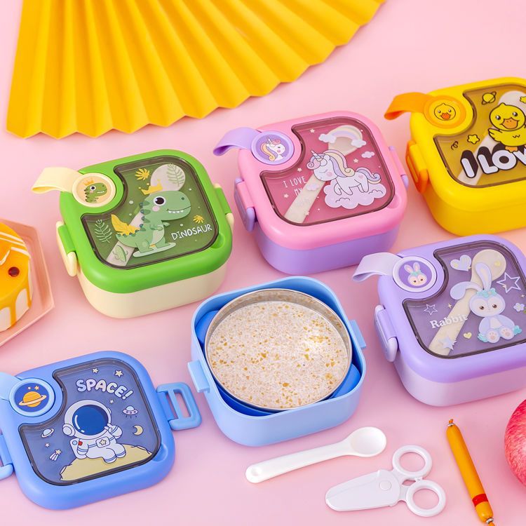 Cute Children's Food Bowl and Spoon Set 304 Stainless Steel Combination Lunch Box Stellalou Baby Bowl Tableware Insulated