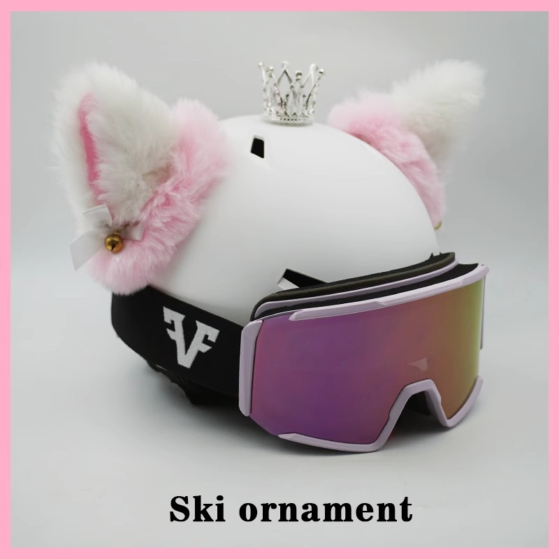 Cool Handmade Detachable Ski Helmet Decoration Electric Motorcycle Helmet Thick Fleece Cat Ears
