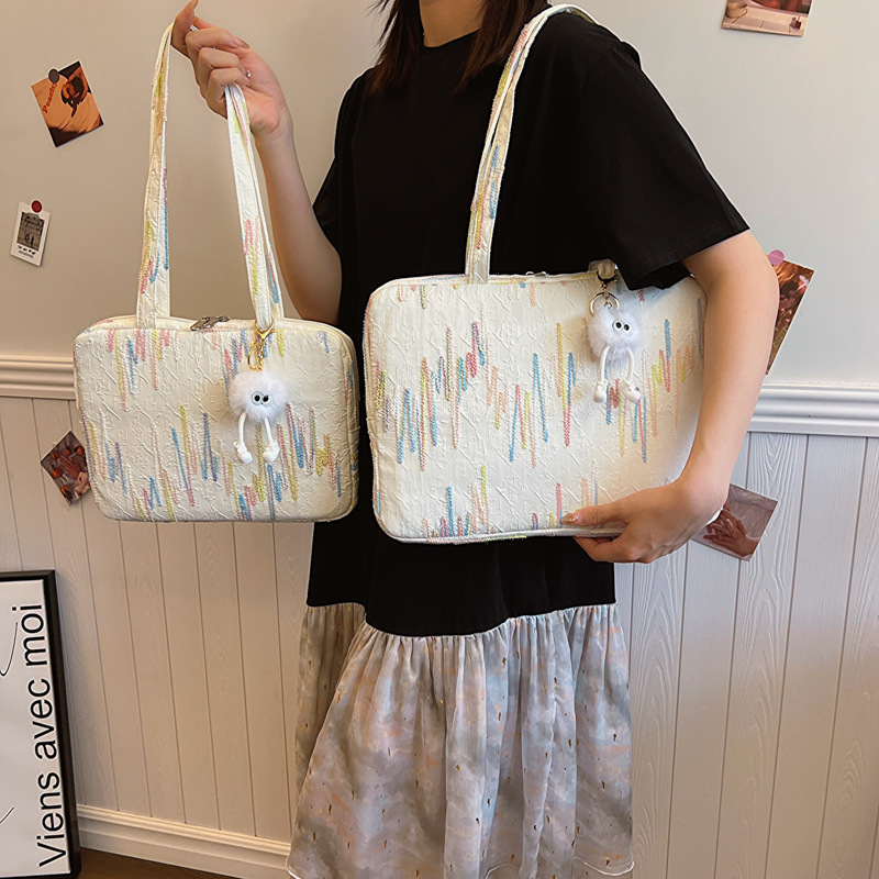 Colorful striped jacquard computer tote bag, fashionable commuter handbag, large-capacity anti-drop laptop bag