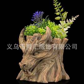 跨境国风玄幻龙首树桩花盆 装饰性绿植种植容器