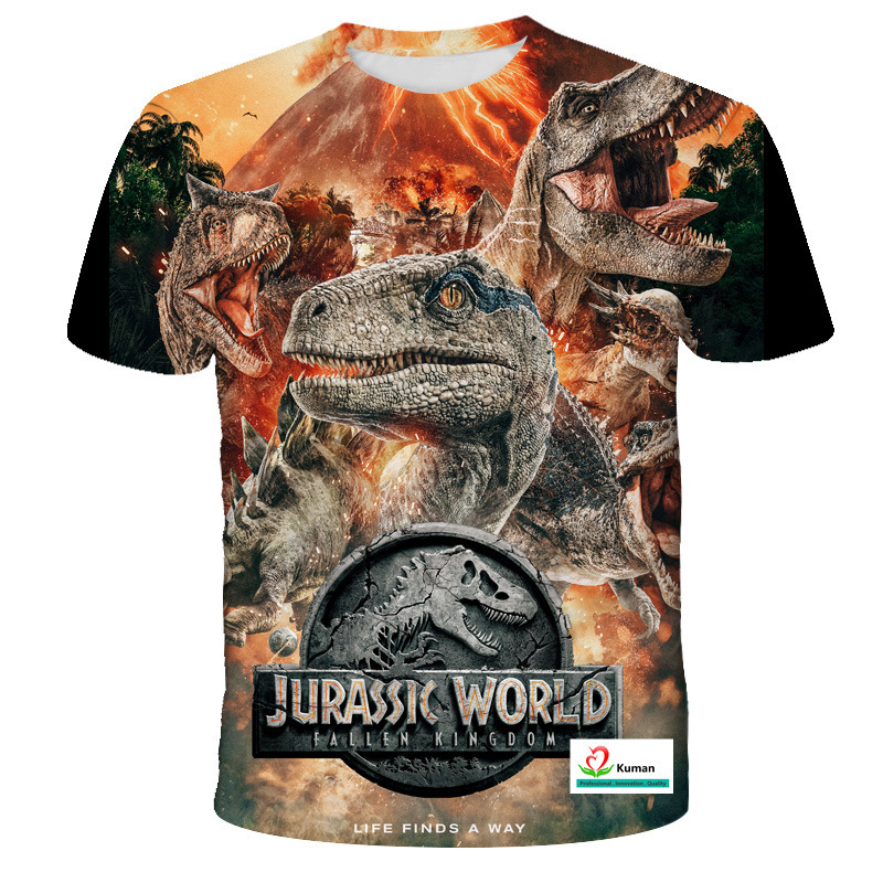 Verano transfronterizo nuevo estilo 3D impresión digital dinosaurio serie de anime camiseta de manga corta para adultos se puede hacer para niños