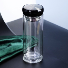 雙層隔熱玻璃杯簡約辦公室透明過濾泡茶水杯男女便攜帶蓋杯子玻璃
