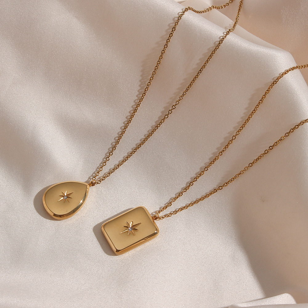 Fashion Square Water Droplets Stainless Steel Necklace Inlaid Zircon Stainless Steel Necklaces