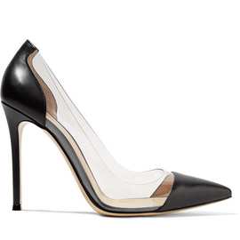 罗马风格新款拼色尖头PVC透明胶片高跟鞋单鞋sexy heel