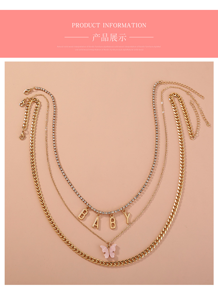 Collier Multicouche Avec Pendentif Lettre Papillon Acrylique Rose Simple display picture 3