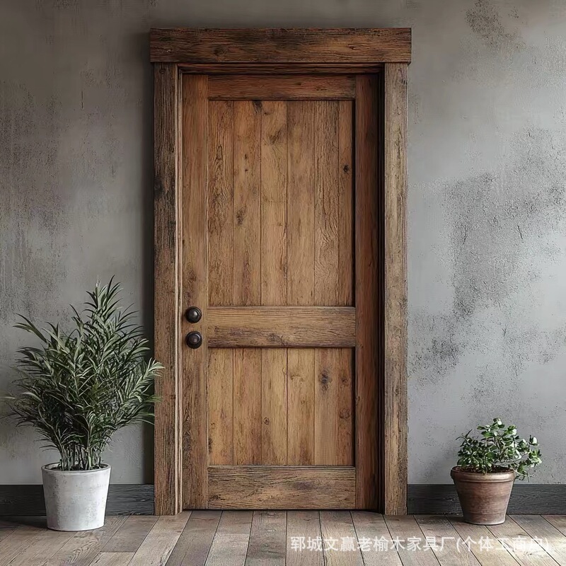Vintage Old Elm Wood Solid Wood Door for Rural Self-Built Houses, Bedroom Door, Homestay Tea Room, Weathered Texture Solid Wood Door