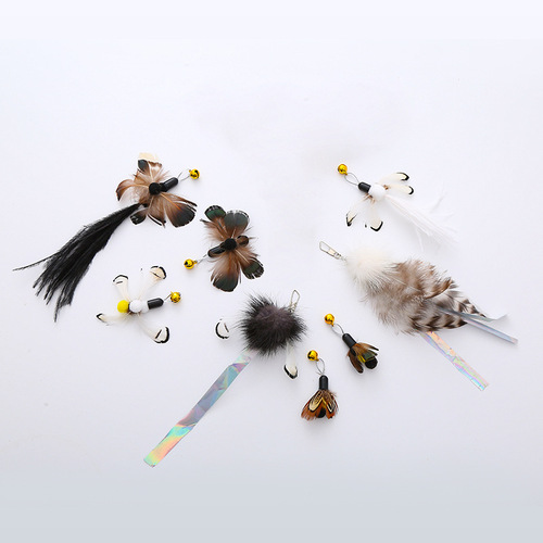 Cat Toy Feather Cat Stick Replacement Head Animal Insect Shape Pet Cat Toy Pet Supplies