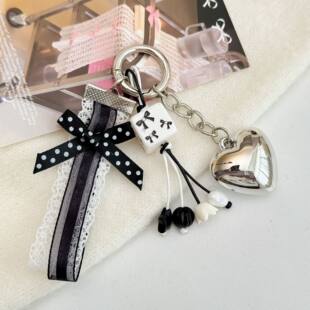 Genuine hair band with bow, brand keychain, mobile phone, black pendant, bag decoration
