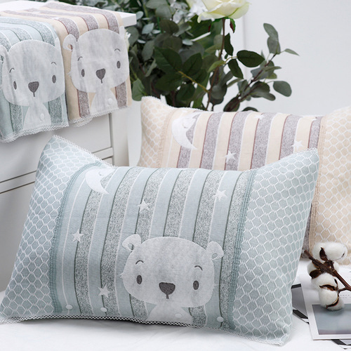 Children's baby pillowcase soft household cotton pillowcase pure cotton pillowcase Korean three-layer gauze student pillowcase