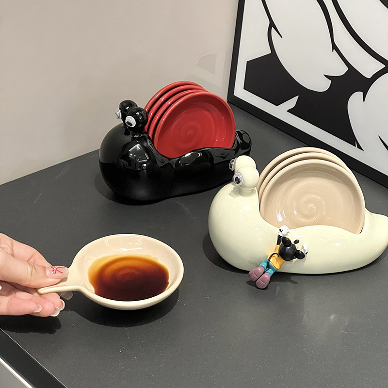 Moe Funny Snail Ceramic Seasoning Dish suit Household Kitchen Flavor Dish Pre-dish Small Dish Creative Jam Dip Dip Dish Dish