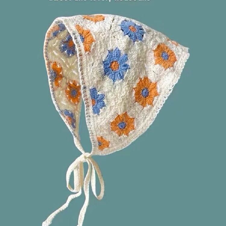 [Liquidación de precio de fábrica] Versión coreana de la bufanda triangular hueca de crochet de punto femenino dulce y lindo sombrero de pañuelo de flores de estilo femenino