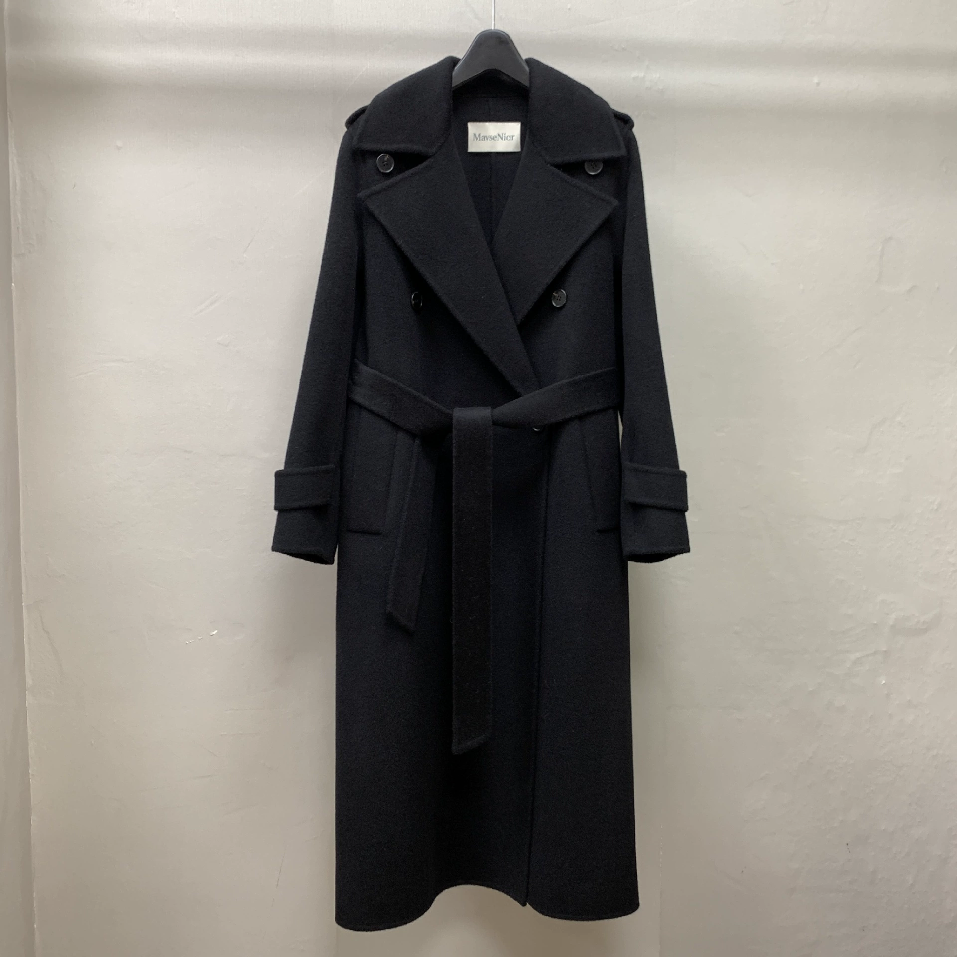 M Home Двубортное ветровое пальто длинное стройное прямое черное двухстороннее шерстяное пальто Далянь женский