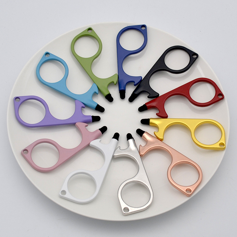 Factory direct supply EDC non-contact jewelry hanging decoration door opener zinc alloy touch screen press elevator keychain in stock