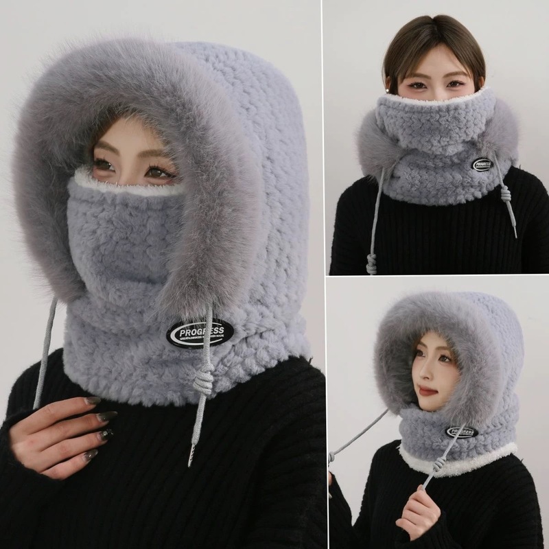 秋冬の女性用防風帽子、サイクリング用暖かい耳保護キャップ、プルオーバーハット、豪華なネックウォーマー、マスク、オールインワンハット|undefined