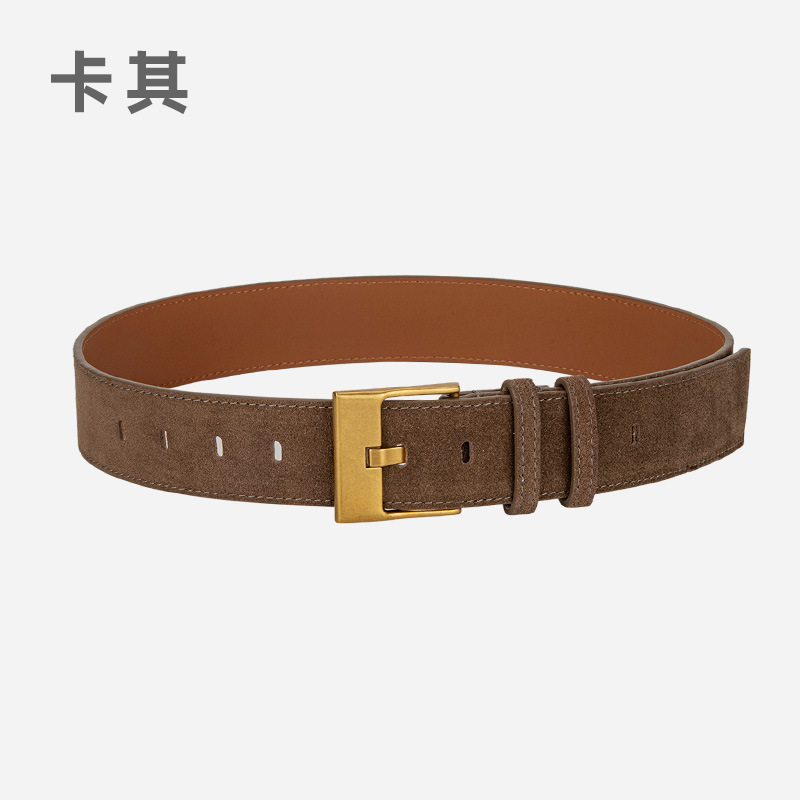 复古真皮宽腰带女士磨砂反绒小众皮带配裙子西装高级感装饰腰封女|undefined