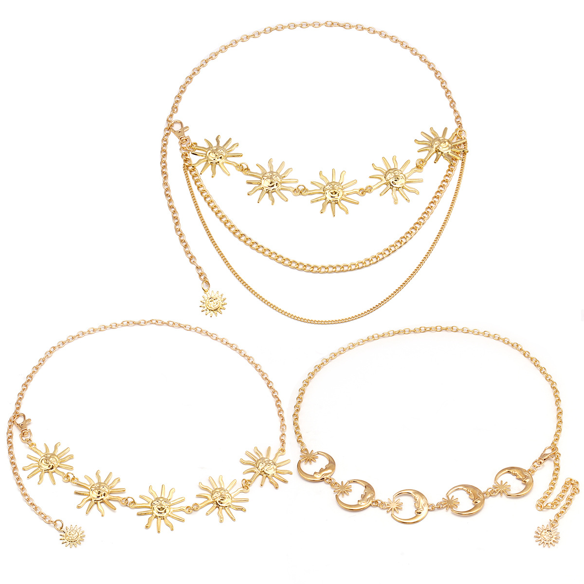 Ins Style Retro Sun Alloy Chain Women's Waist Chain display picture 5