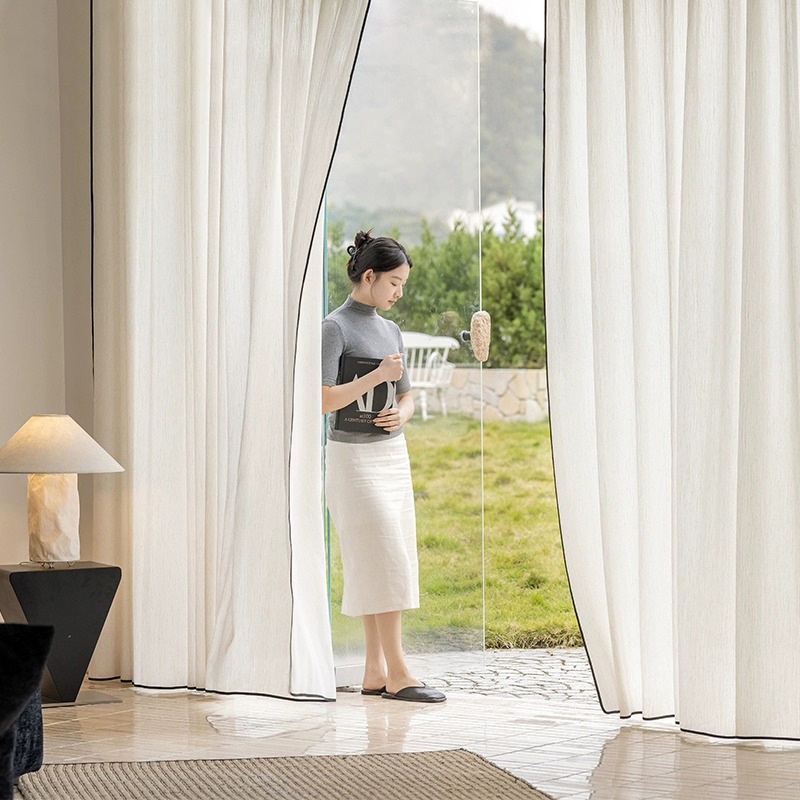 Hijo de lino a rayas ventana de lino de ventana de vent