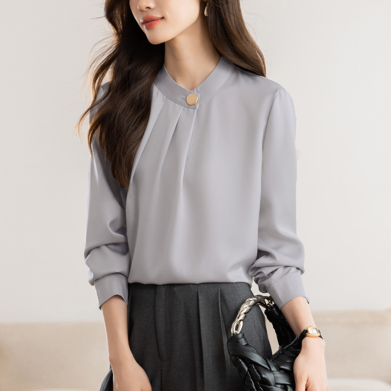 Satin Silk White Shirt Women's Long-Sleeved 2025 Autum New Accessible Luxury High-End Elegant Professional Interview Top