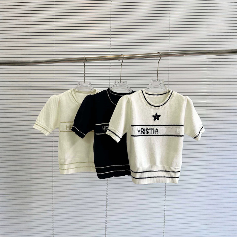 In-stock wholesale~Nanyou high-end women's clothing DR five-pointed star jacquard round-neck short-sleeve Chanel-style knitted wool sweater for women
