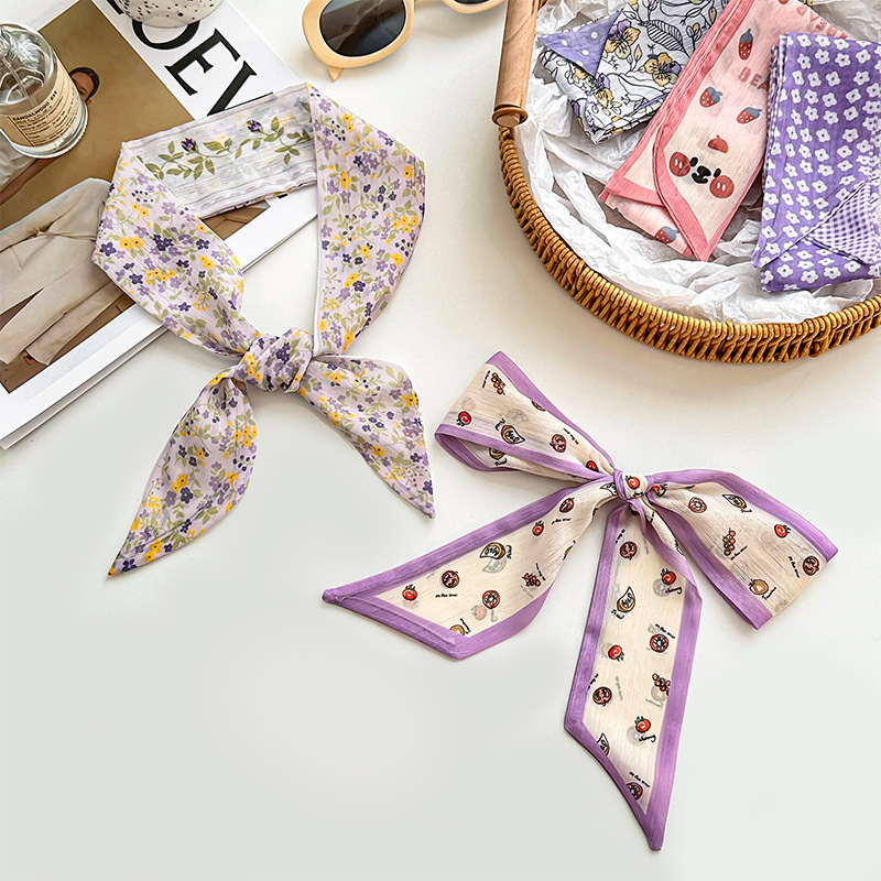 Bufanda de seda, atmósfera coreana, nuevo estilo, floral, pequeño, pañuelo fresco, cinturón para el cabello, bufanda decorativa, cinturón multiusos, bolsa atada, serpentina