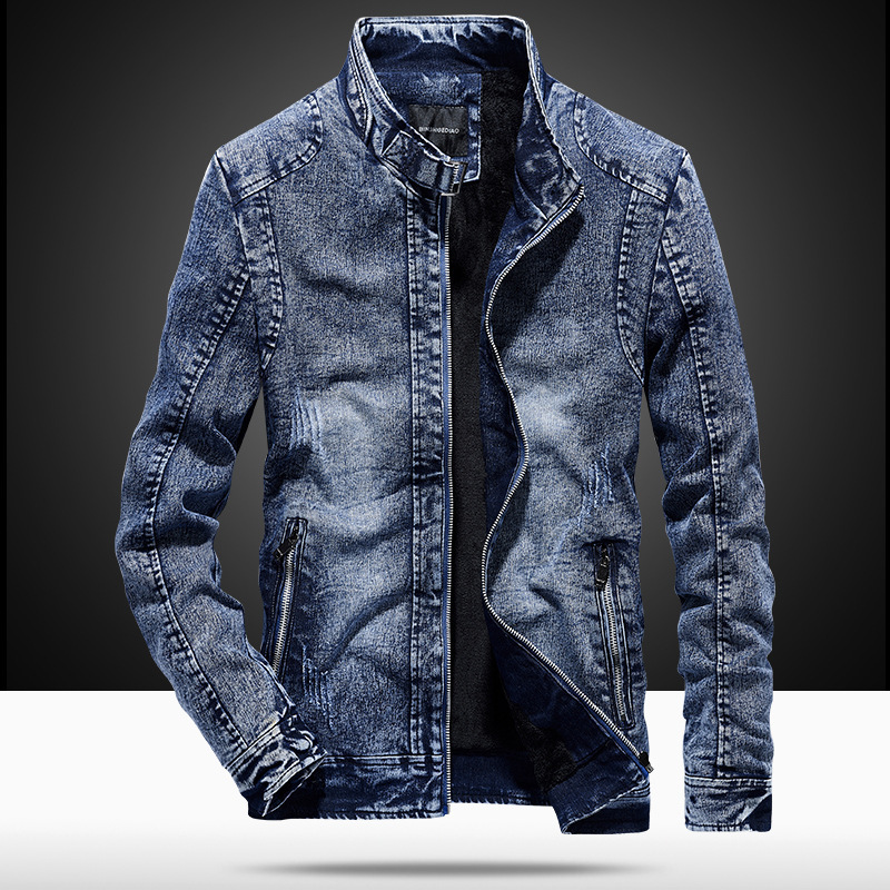 Denim men's new standing collar cotton slim fit casual trend Korean version solid color youth denim jacket_ipsvogv.com