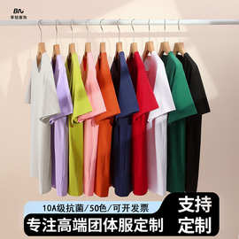 高端t恤定制工作服圆领广告衫重磅纯棉短袖印logo班服文化衫印字