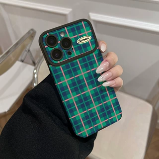 ins英伦风格纹手机壳适用于iPhone16/15防摔17ProMax绿粉撞色软壳