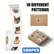 500张/卷搞笑猫咪表情包卷卷贴手帐素材装饰信封贴纸跨境热销胶带