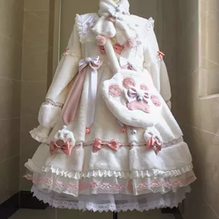 Длинное платье с длинным рукавом, бархат, стиль Lolita, утолщённое тёплое