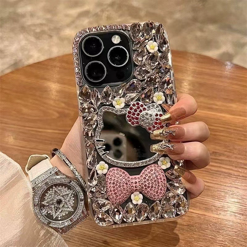 Samsung, совместимый чехол для телефона, зеркало с бантом, модный защитный чехол, инкрустированный диамантом