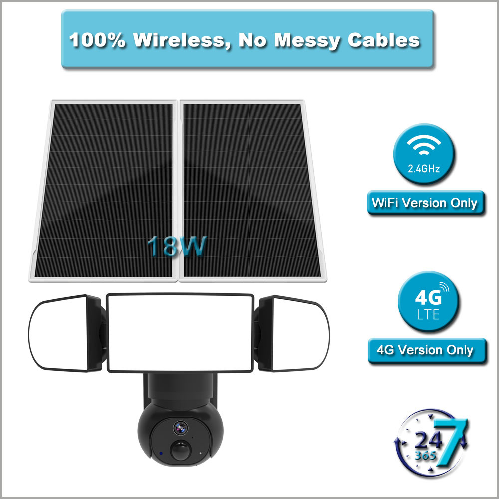Floodlight Camera24小时录像户外带LED灯1500LM太阳能监控摄像头