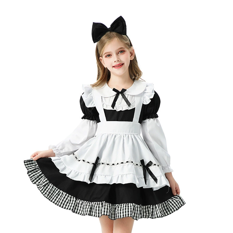 Платье в стиле Лолита в клетку с длинным рукавом для девочек