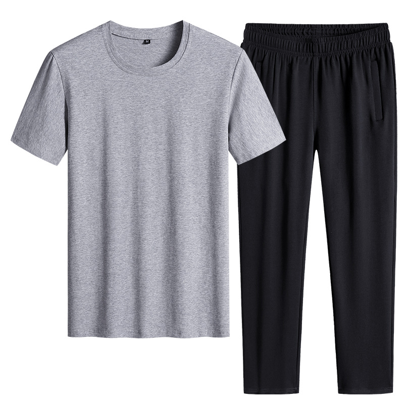 Trajes deportivos de verano delgados pantalones de manga corta de dos piezas de ropa de hombre casual camiseta de color sólido ropa deportiva se puede imprimir